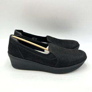 Clarks Womens Size 11‎ Step Rose Moon Black Comfort Wedges Loafers Shoes New